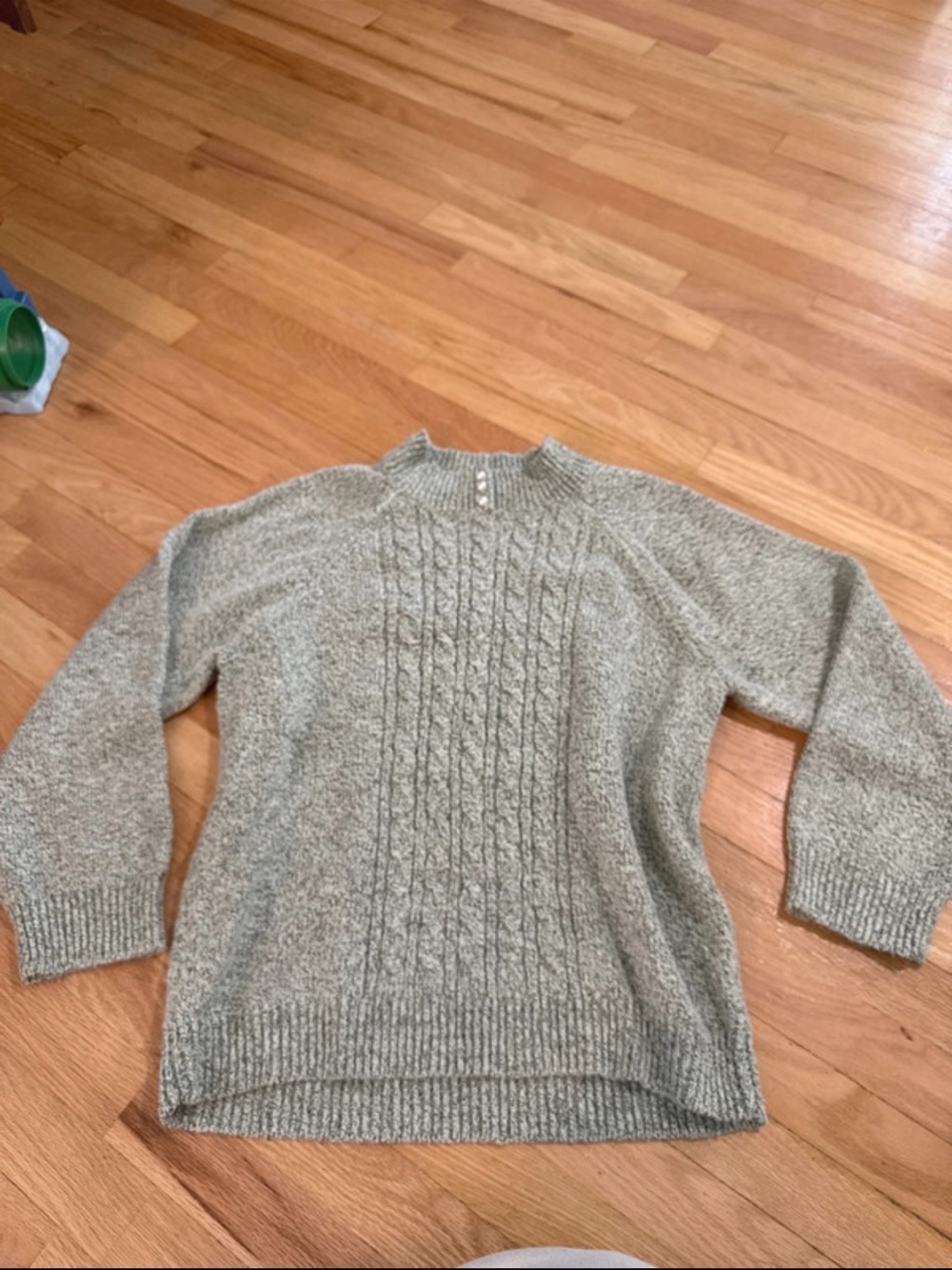Karen Scott Cable Knit Cowl Sweater - Sage Green